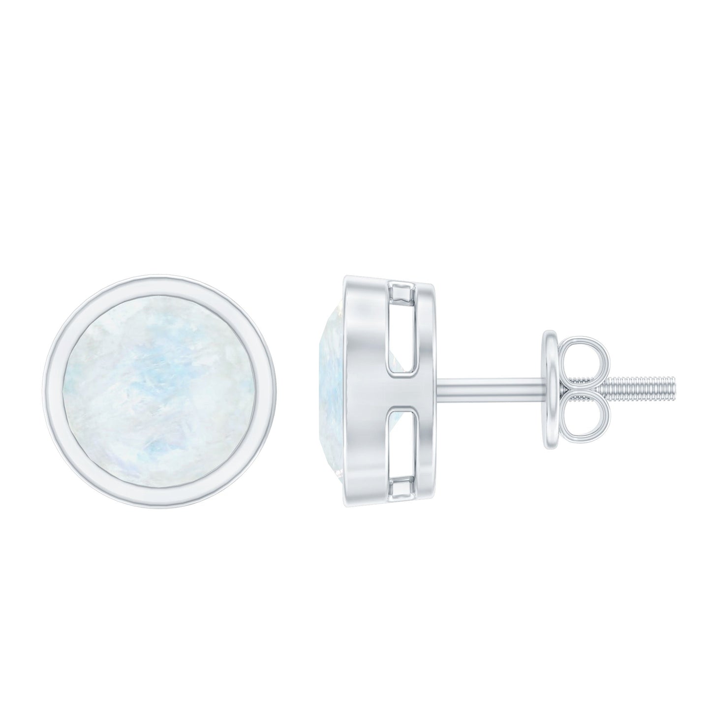 Real Moonstone Solitaire Stud Earrings in Bezel Setting