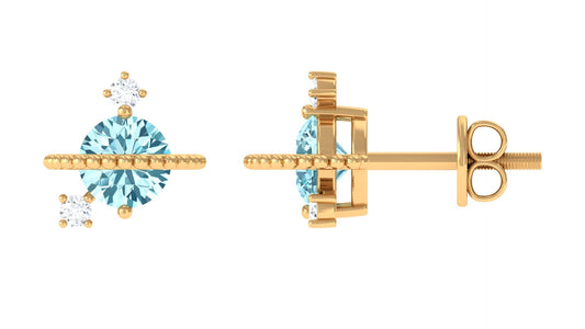 Real Aquamarine Celestial and Diamond Stud Earring