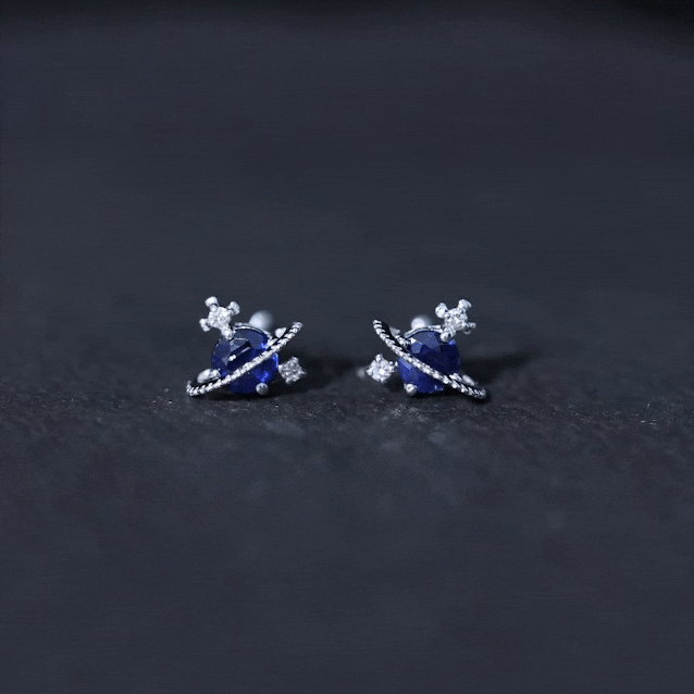 Natural 0.8 Carat Blue Sapphire and Diamond Contemporary Stud Earrings