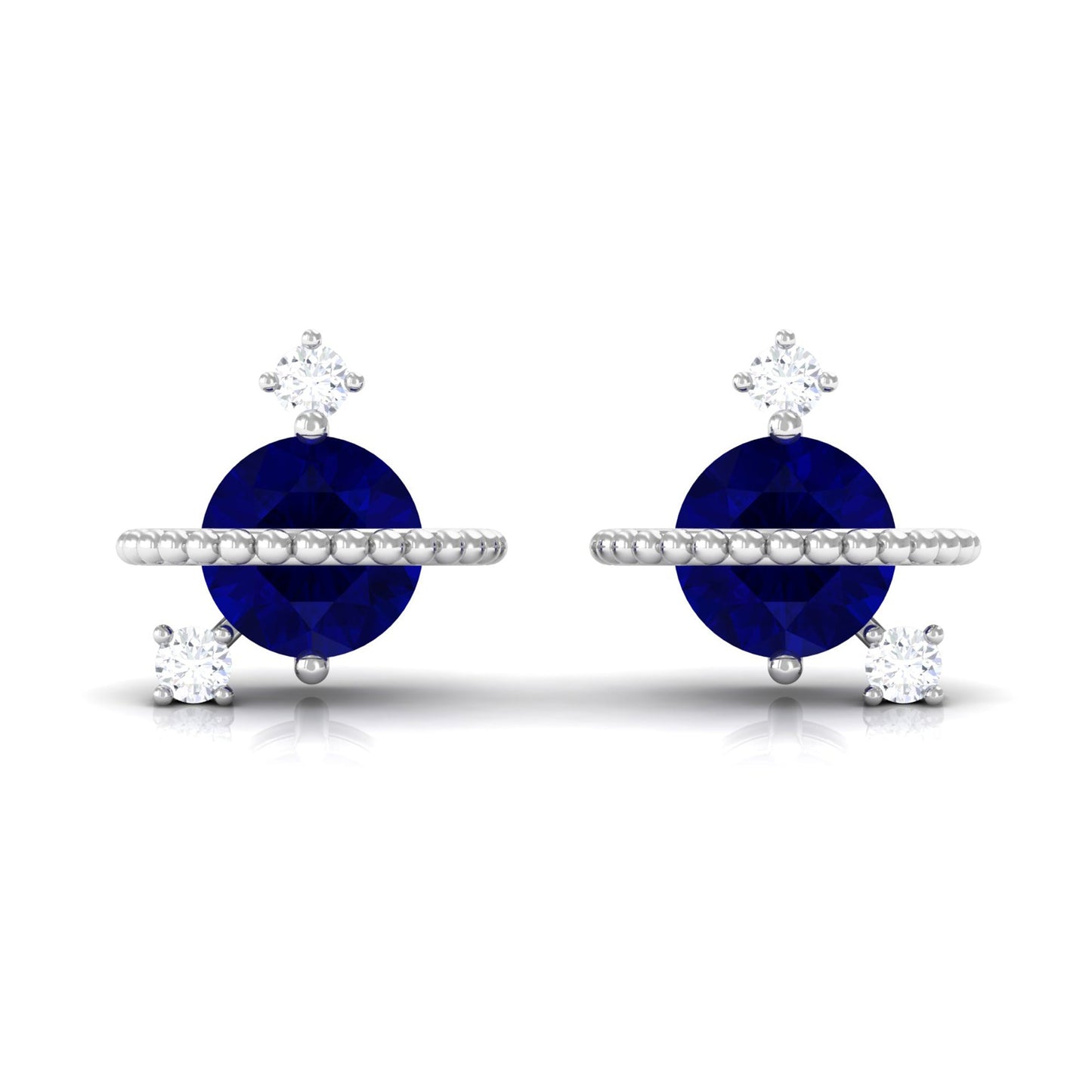 Natural 0.8 Carat Blue Sapphire and Diamond Contemporary Stud Earrings