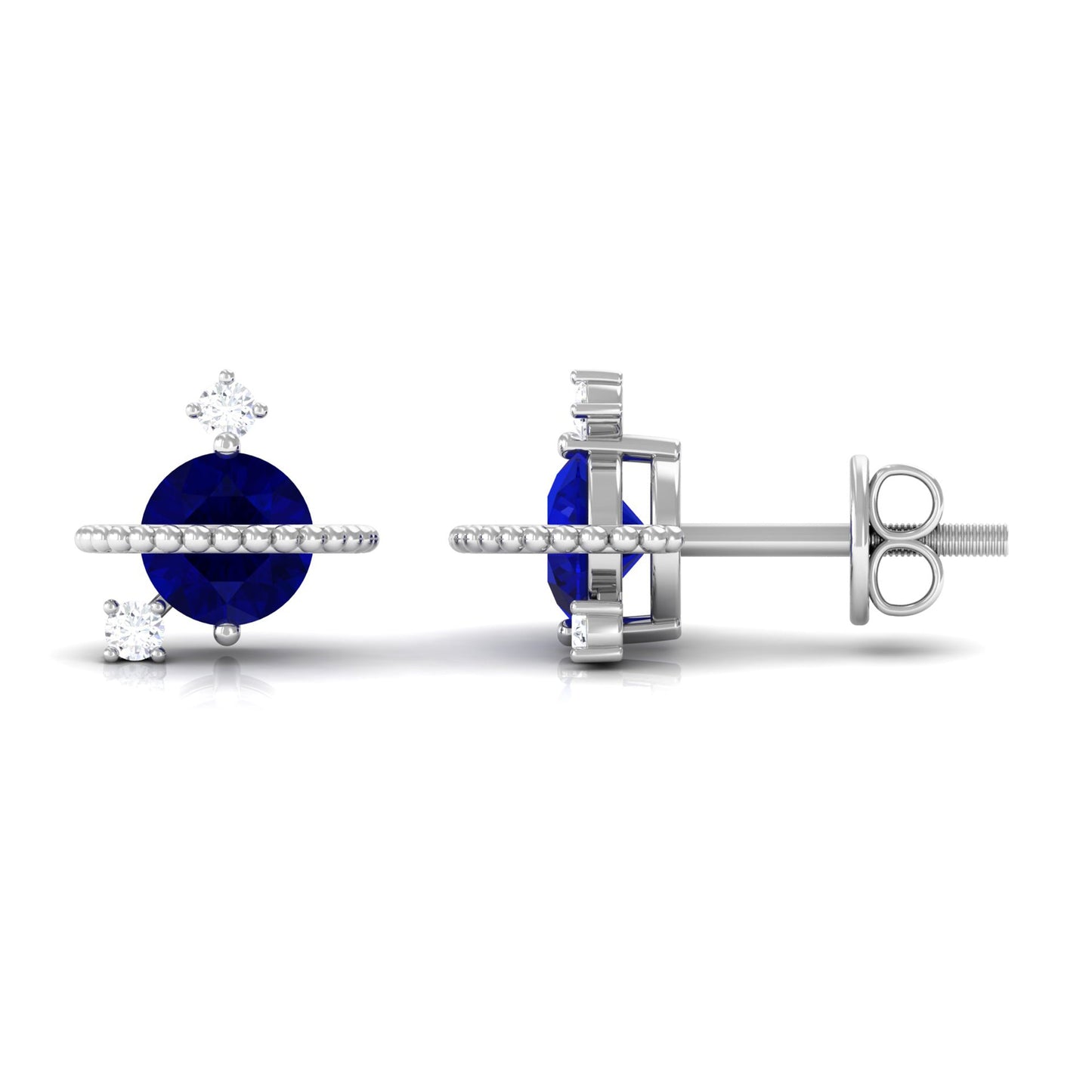 Natural 0.8 Carat Blue Sapphire and Diamond Contemporary Stud Earrings