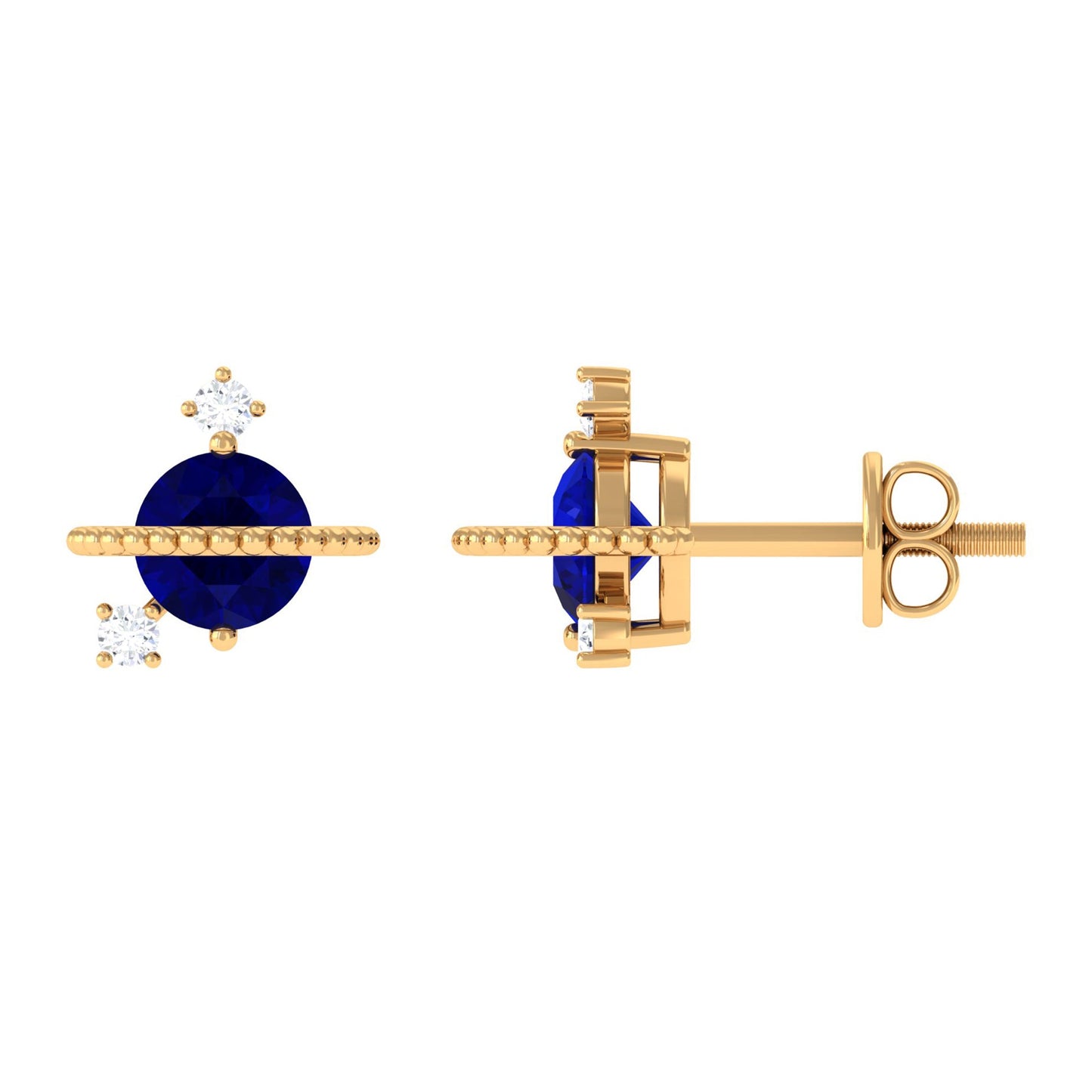 Natural 0.8 Carat Blue Sapphire and Diamond Contemporary Stud Earrings
