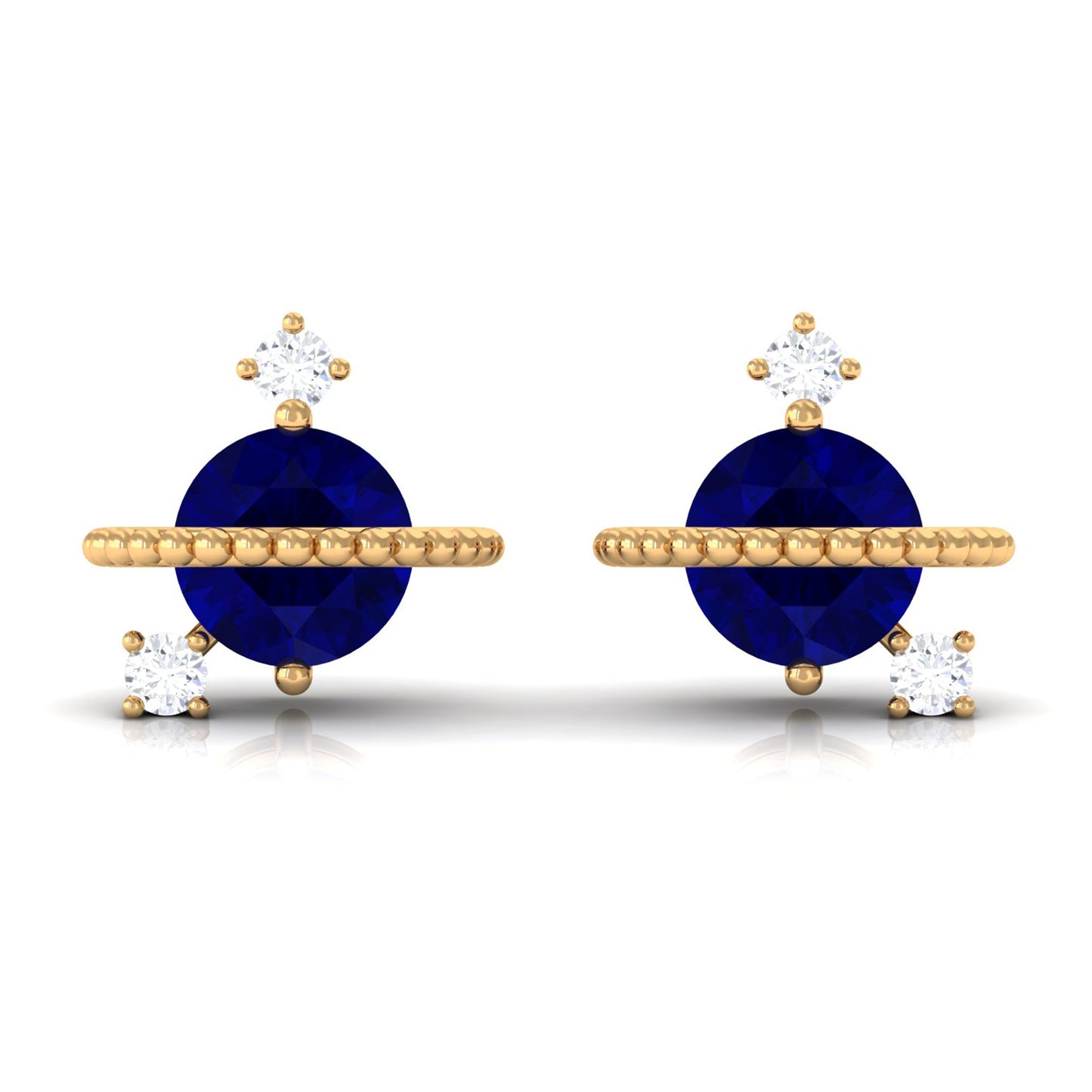 Natural 0.8 Carat Blue Sapphire and Diamond Contemporary Stud Earrings