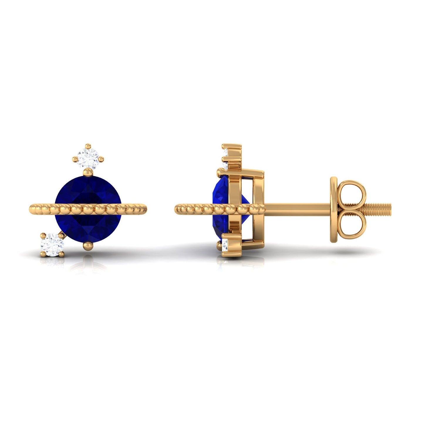 Natural 0.8 Carat Blue Sapphire and Diamond Contemporary Stud Earrings
