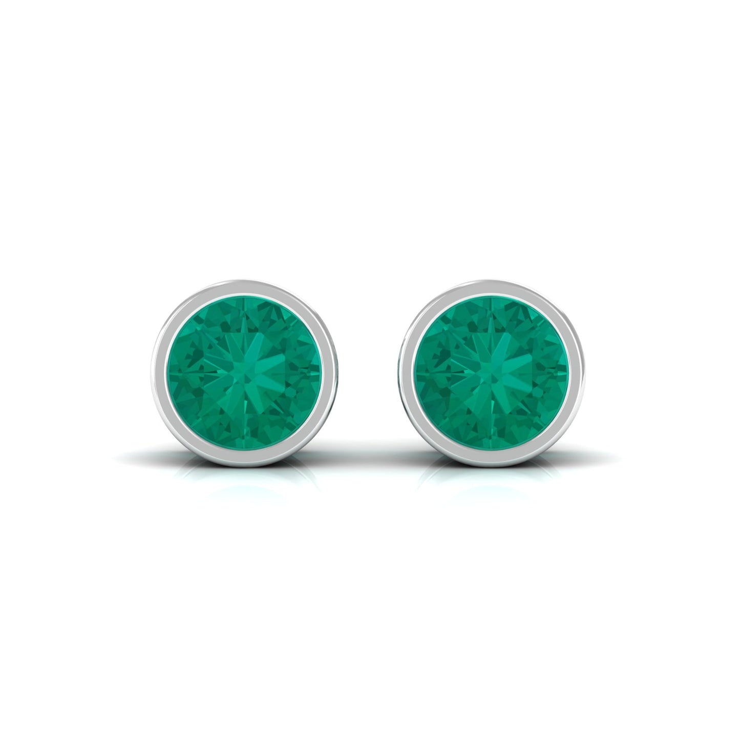 Bezel Set Round Emerald Solitaire Stud Earrings