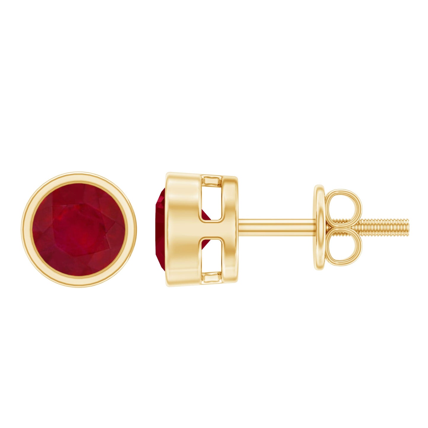 1.3 Carat Bezel Set Genuine Ruby Solitaire Stud Earrings
