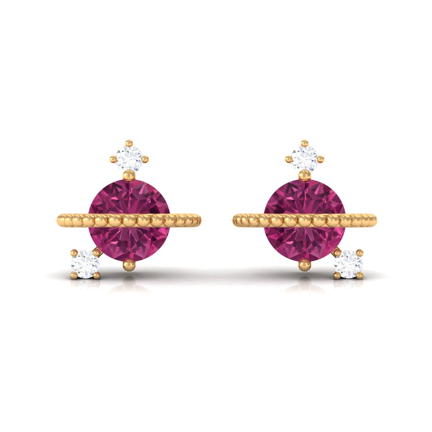 Pink Tourmaline Celestial Stud Earrings with Diamond