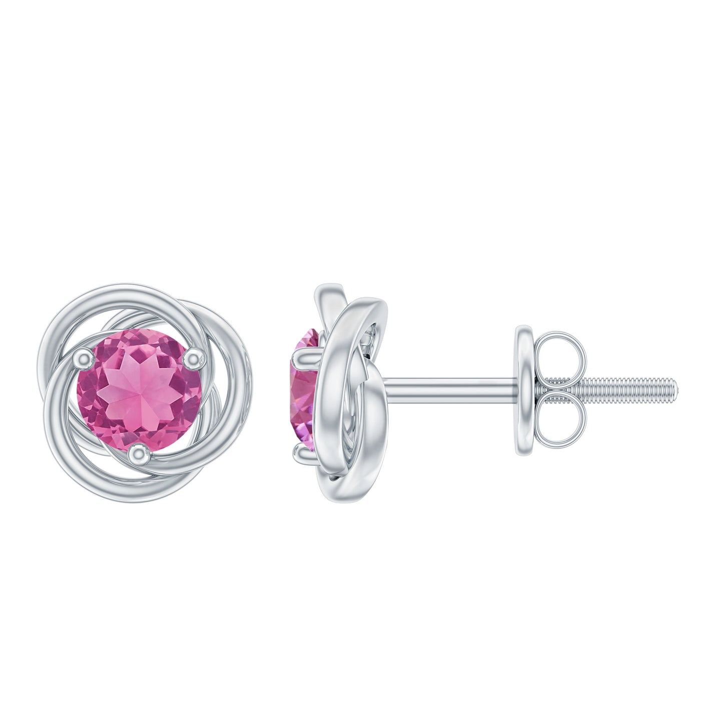 1 Carat Solitaire Pink Tourmaline Swirl Stud Earrings