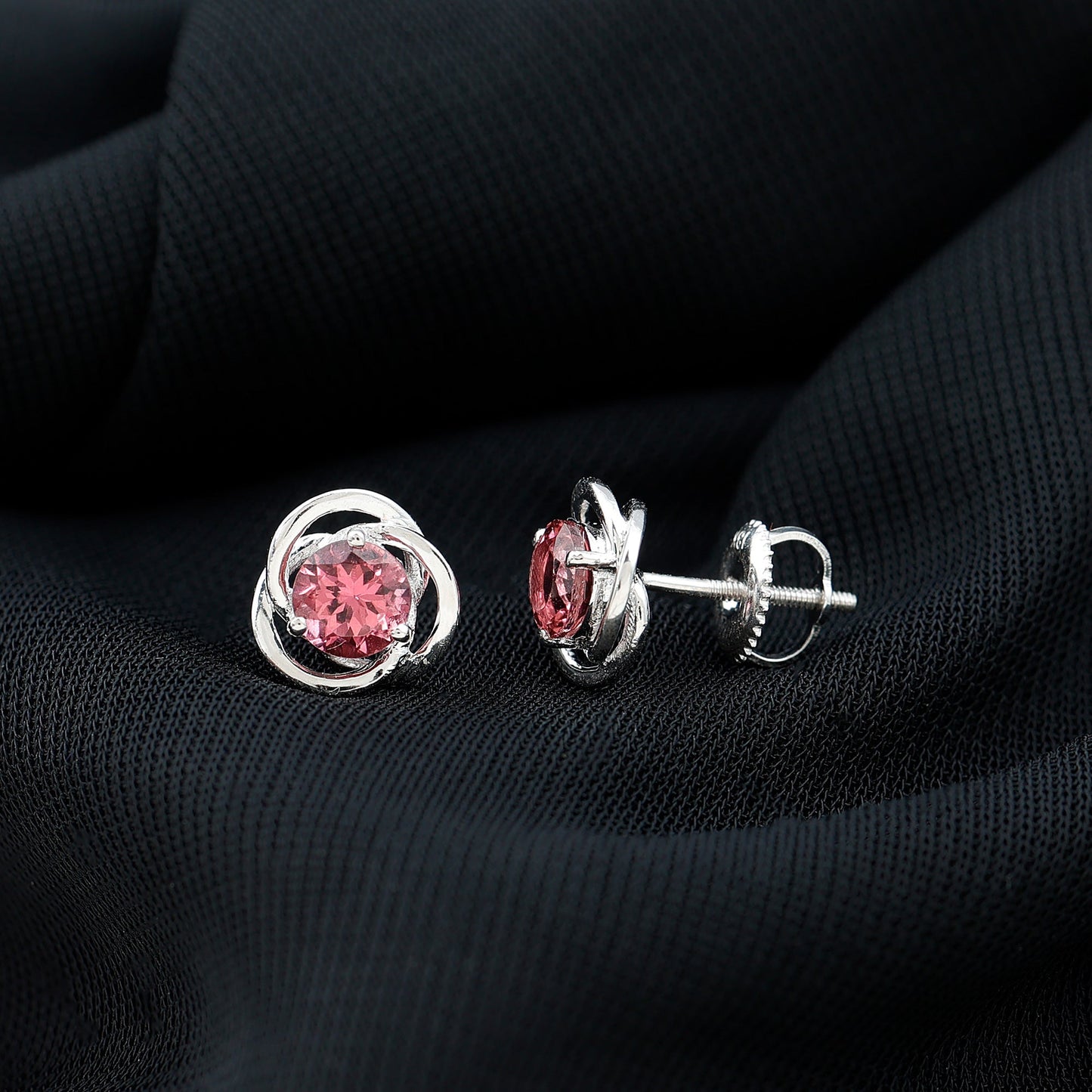 1 Carat Solitaire Pink Tourmaline Swirl Stud Earrings
