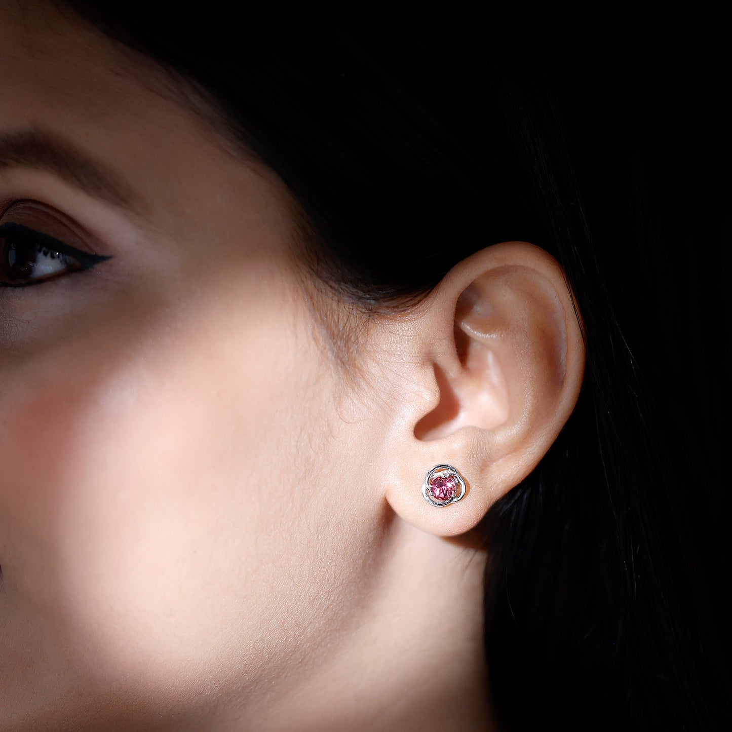 1 Carat Solitaire Pink Tourmaline Swirl Stud Earrings