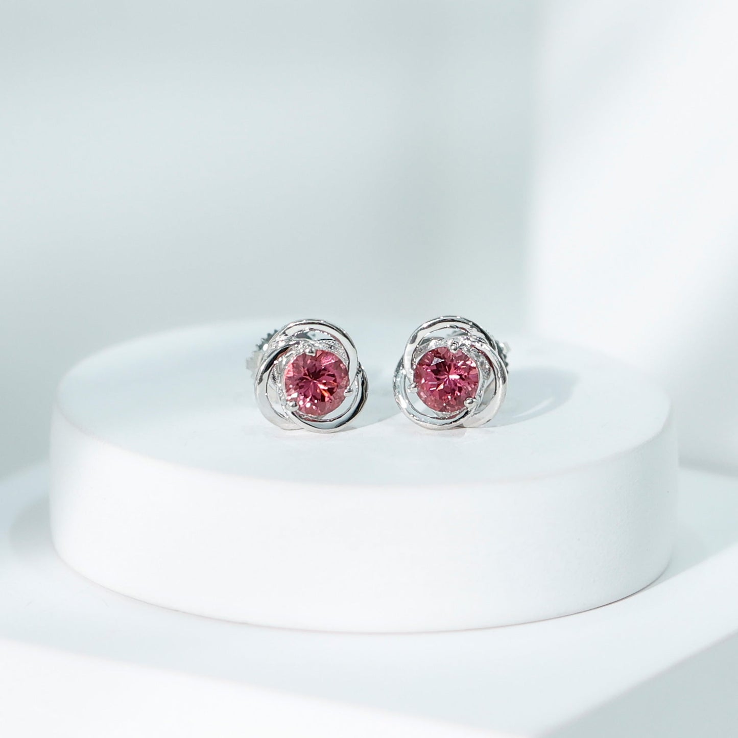 1 Carat Solitaire Pink Tourmaline Swirl Stud Earrings