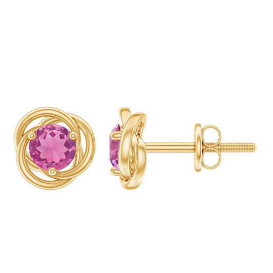 1 Carat Solitaire Pink Tourmaline Swirl Stud Earrings