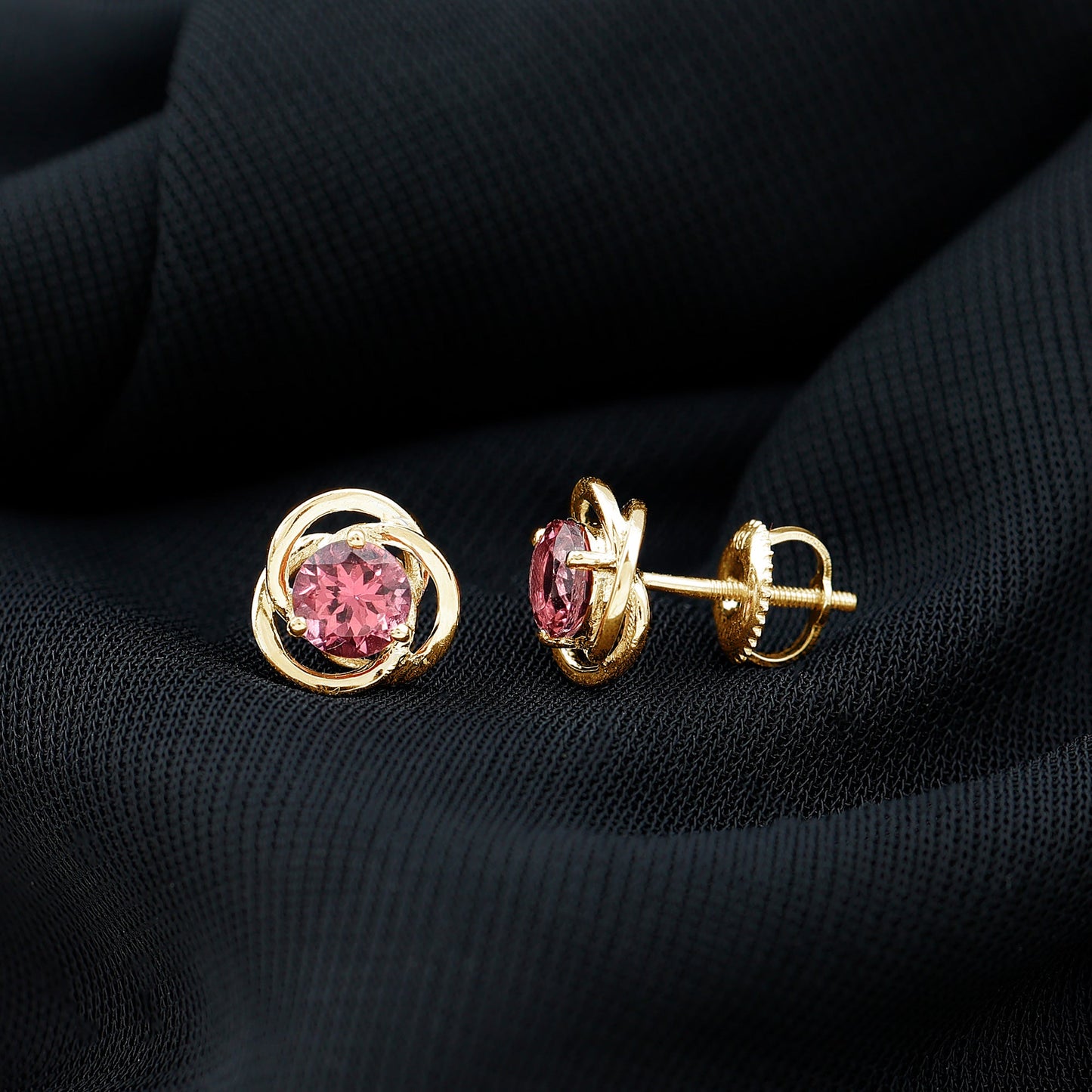 1 Carat Solitaire Pink Tourmaline Swirl Stud Earrings