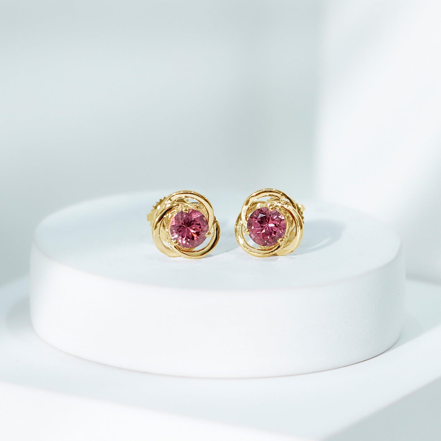 1 Carat Solitaire Pink Tourmaline Swirl Stud Earrings