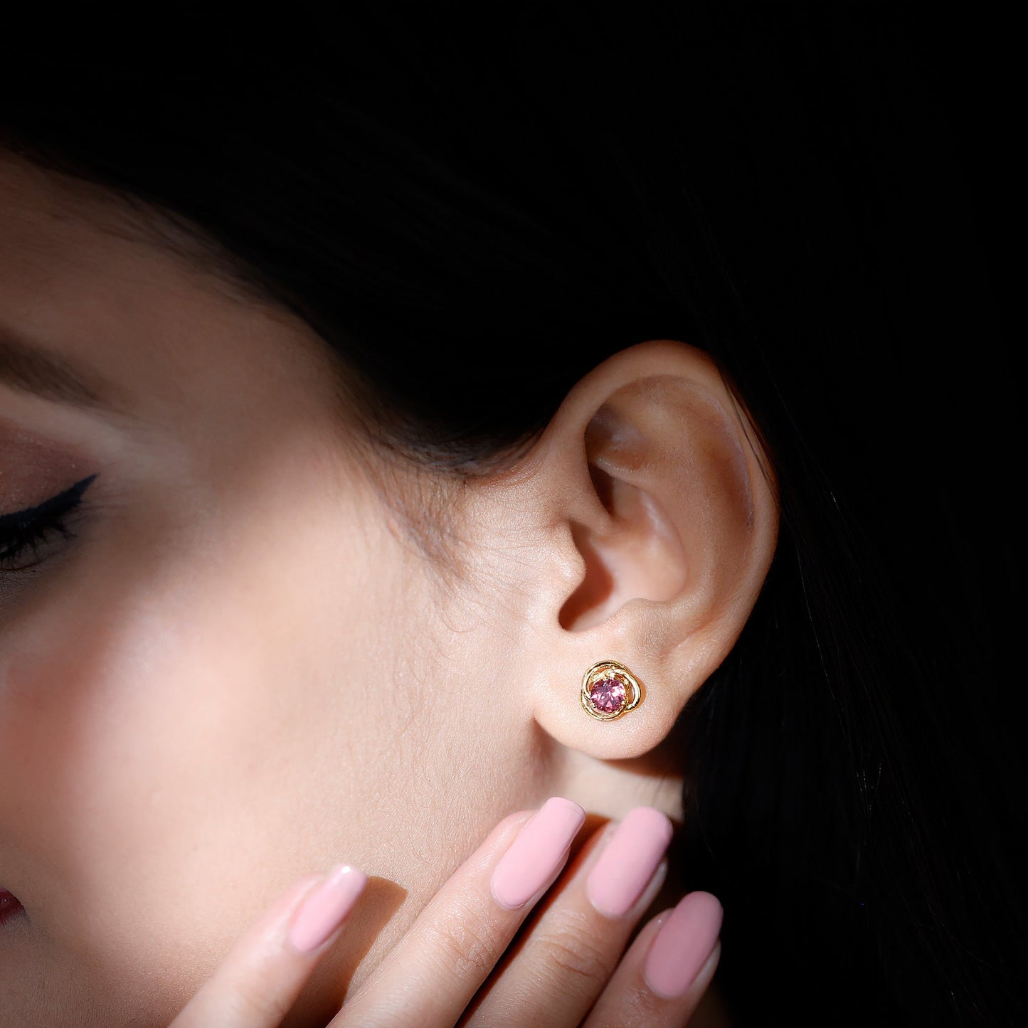 1 Carat Solitaire Pink Tourmaline Swirl Stud Earrings