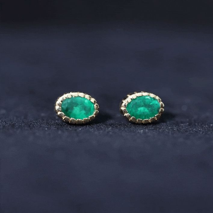 1 Carat Oval Emerald Solitaire Stud Earrings in Bezel Setting
