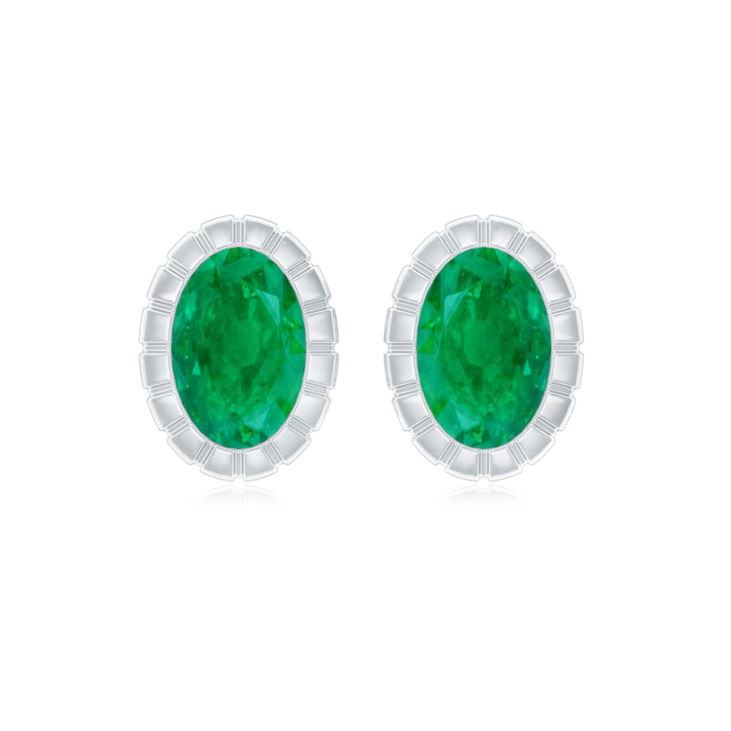 1 Carat Oval Emerald Solitaire Stud Earrings in Bezel Setting