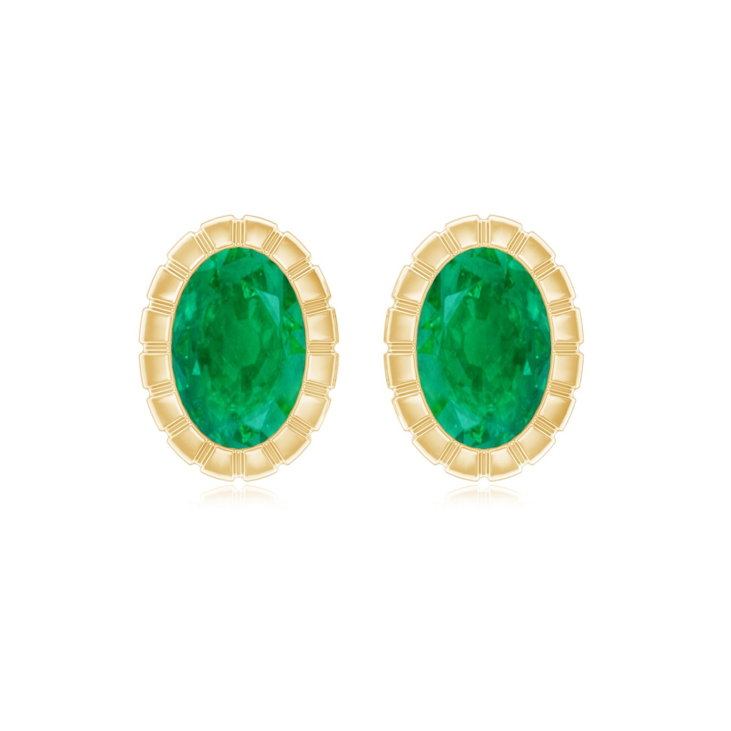 1 Carat Oval Emerald Solitaire Stud Earrings in Bezel Setting