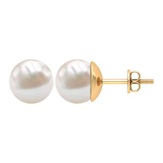 8MM Solitaire Pearl Stud Earrings with Screw Backs