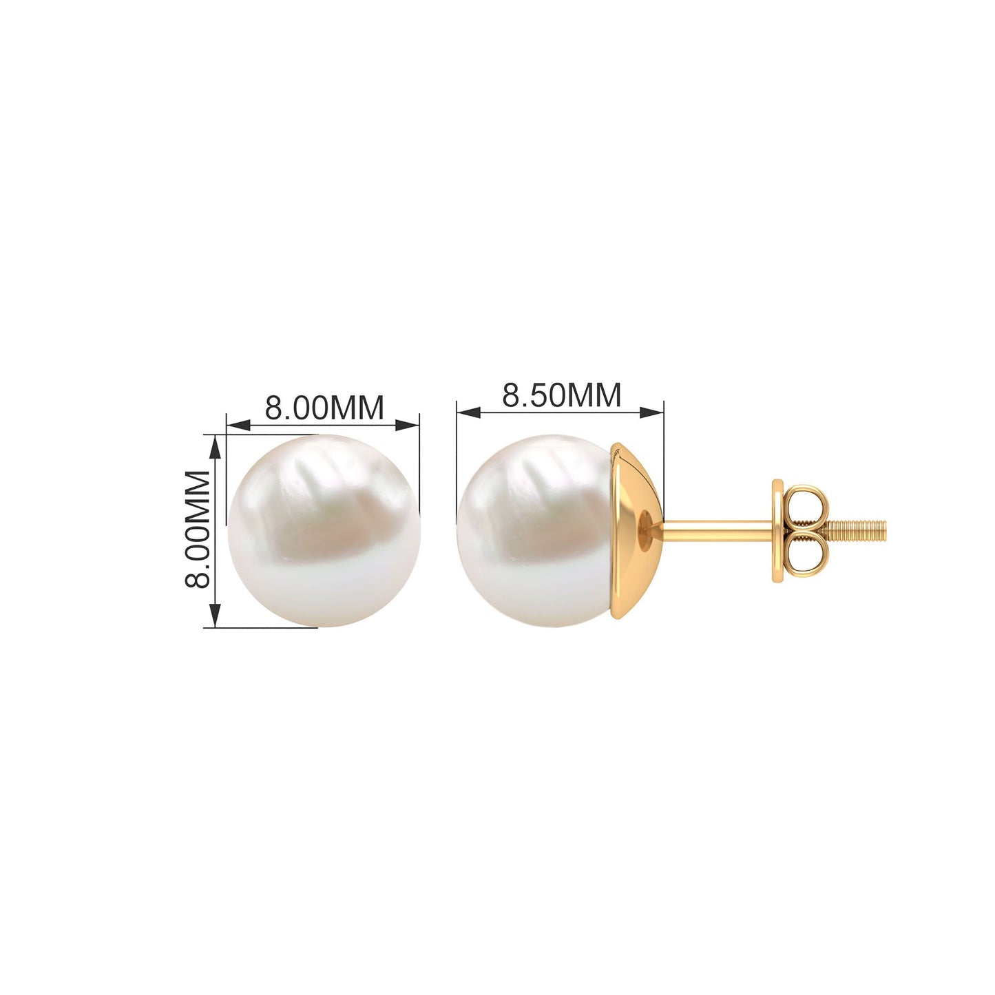 8MM Solitaire Pearl Stud Earrings with Screw Backs