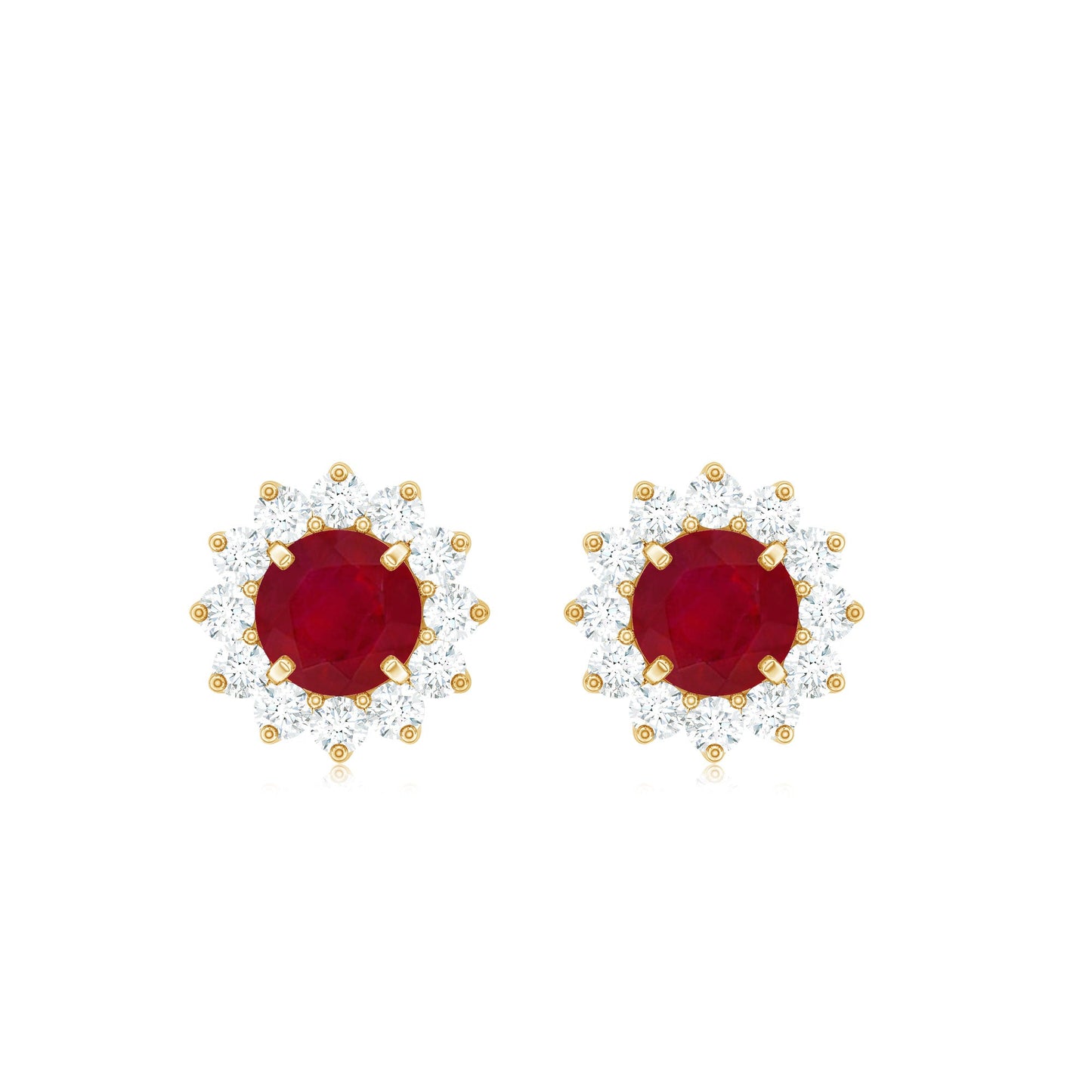 Natural 0.5 Ct Ruby Stud Earrings with Diamond Halo