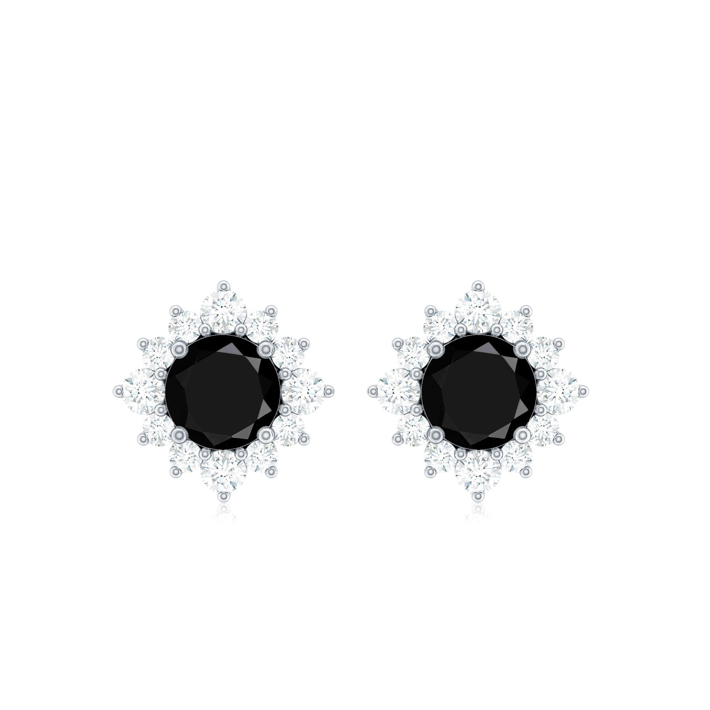 Real Black Onyx Stud Earrings with Diamond Halo