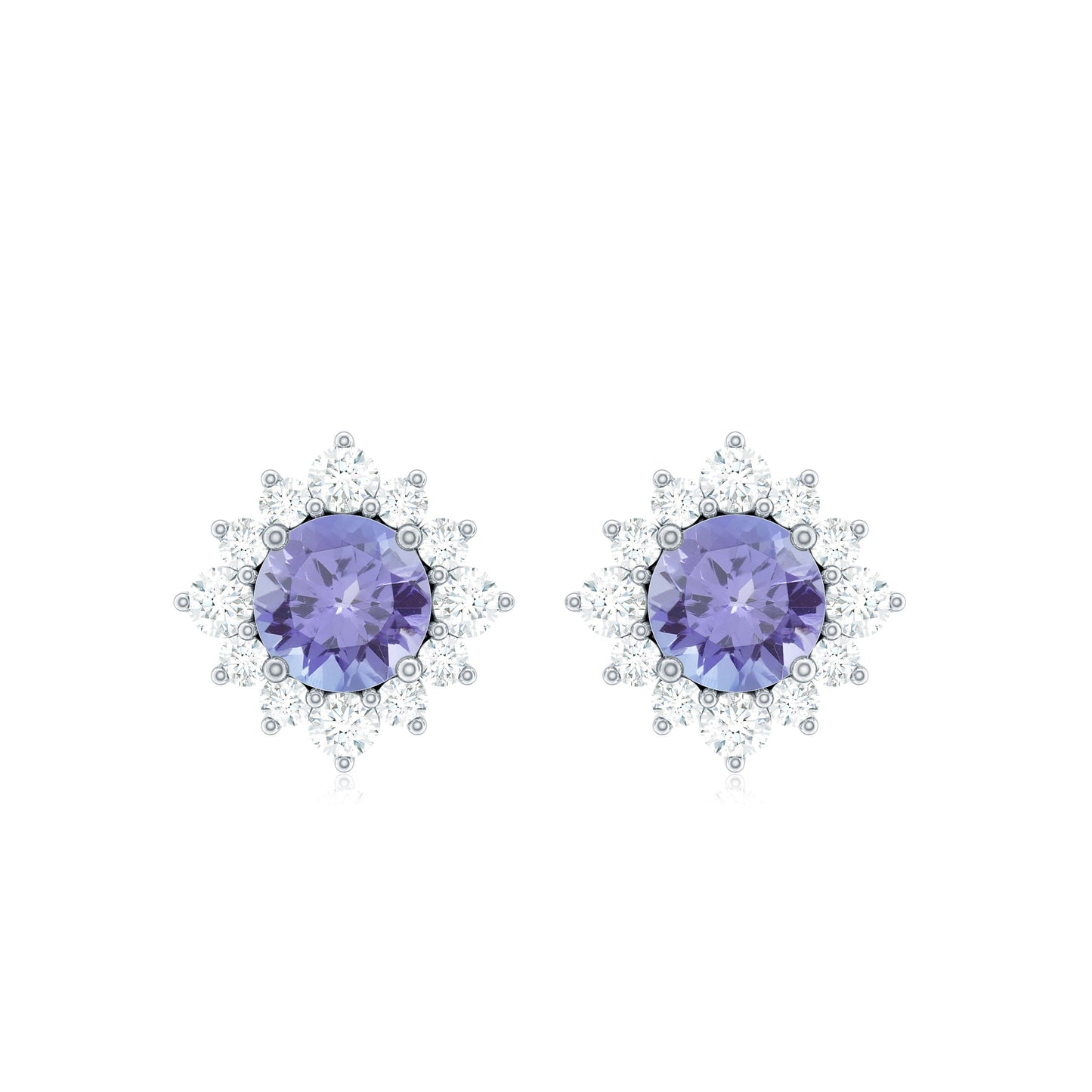1.5 CT Classic Tanzanite Stud Earrings with Diamond Halo