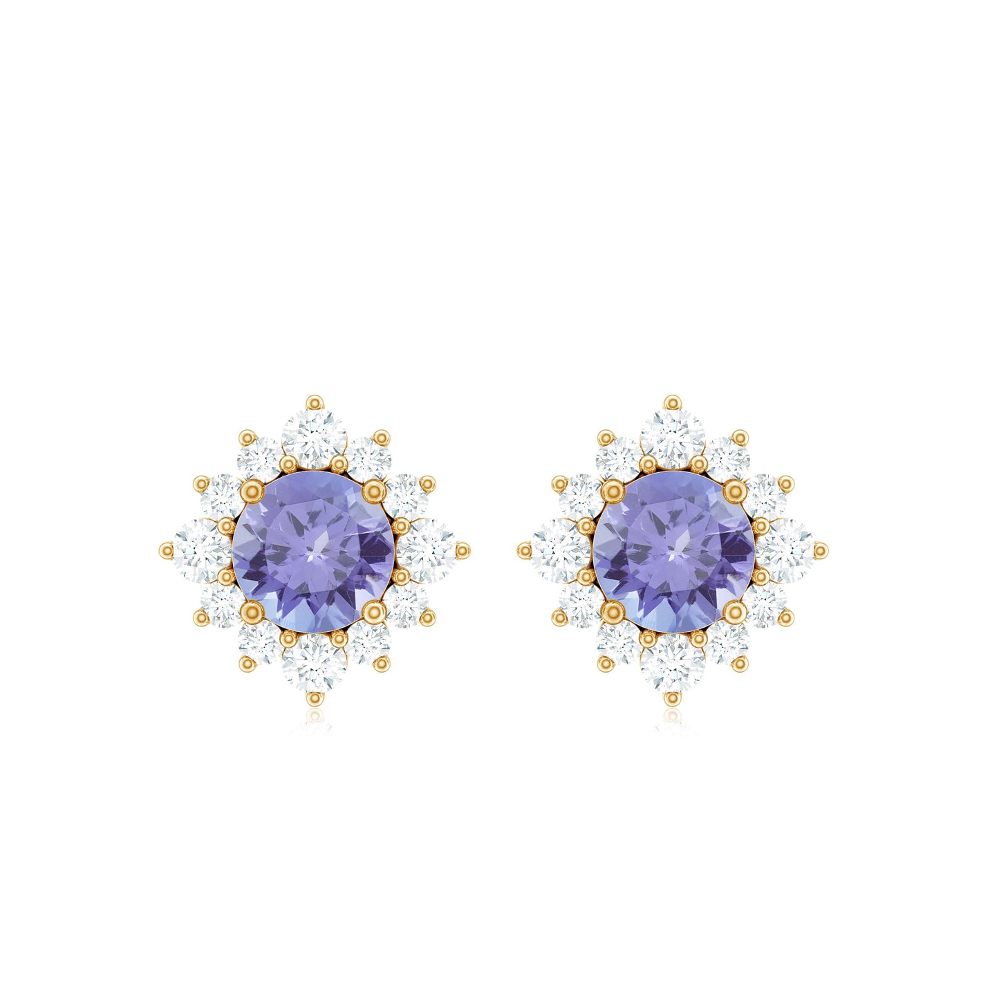 1.5 CT Classic Tanzanite Stud Earrings with Diamond Halo