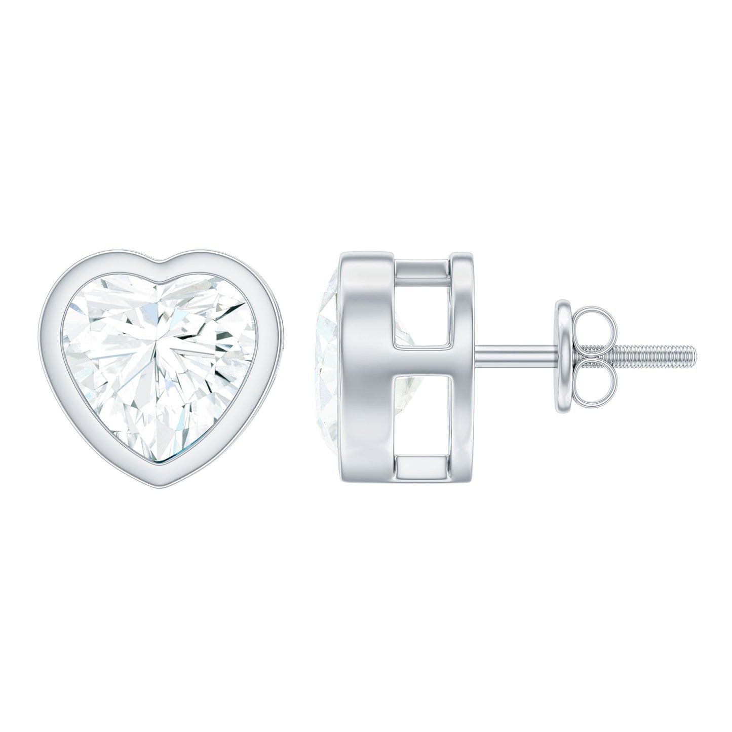 3 Carat Moissanite Heart Stud Earrings in Bezel Setting