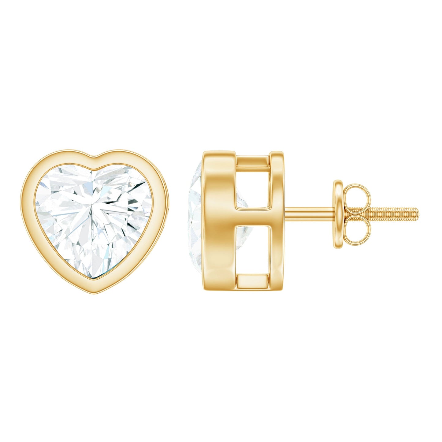 3 Carat Moissanite Heart Stud Earrings in Bezel Setting