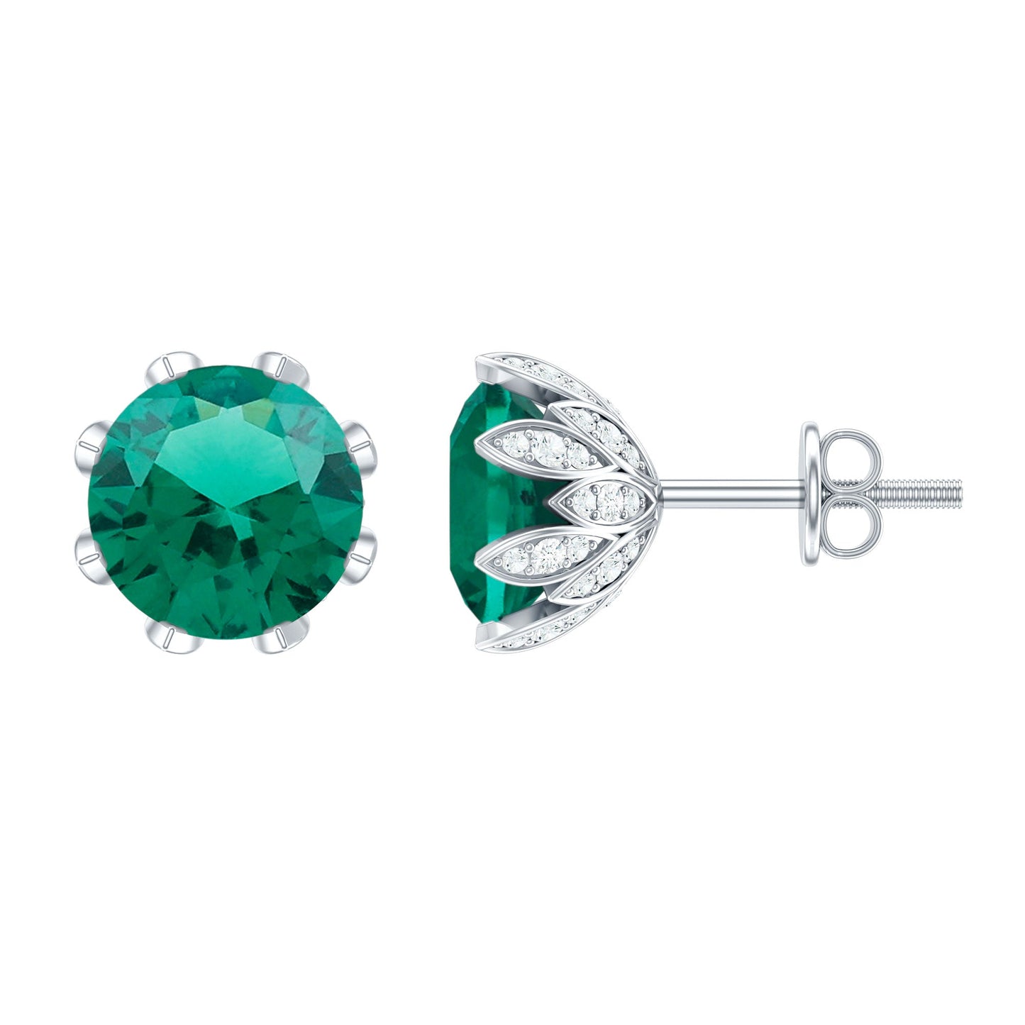 4 Carat Certified Lab Created Emerald Floral Stud Earrings