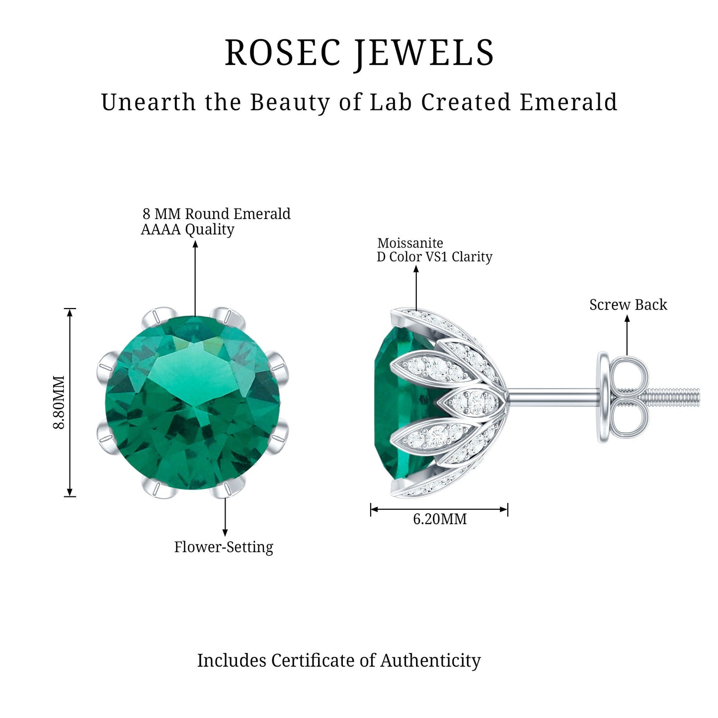 4 Carat Certified Lab Created Emerald Floral Stud Earrings