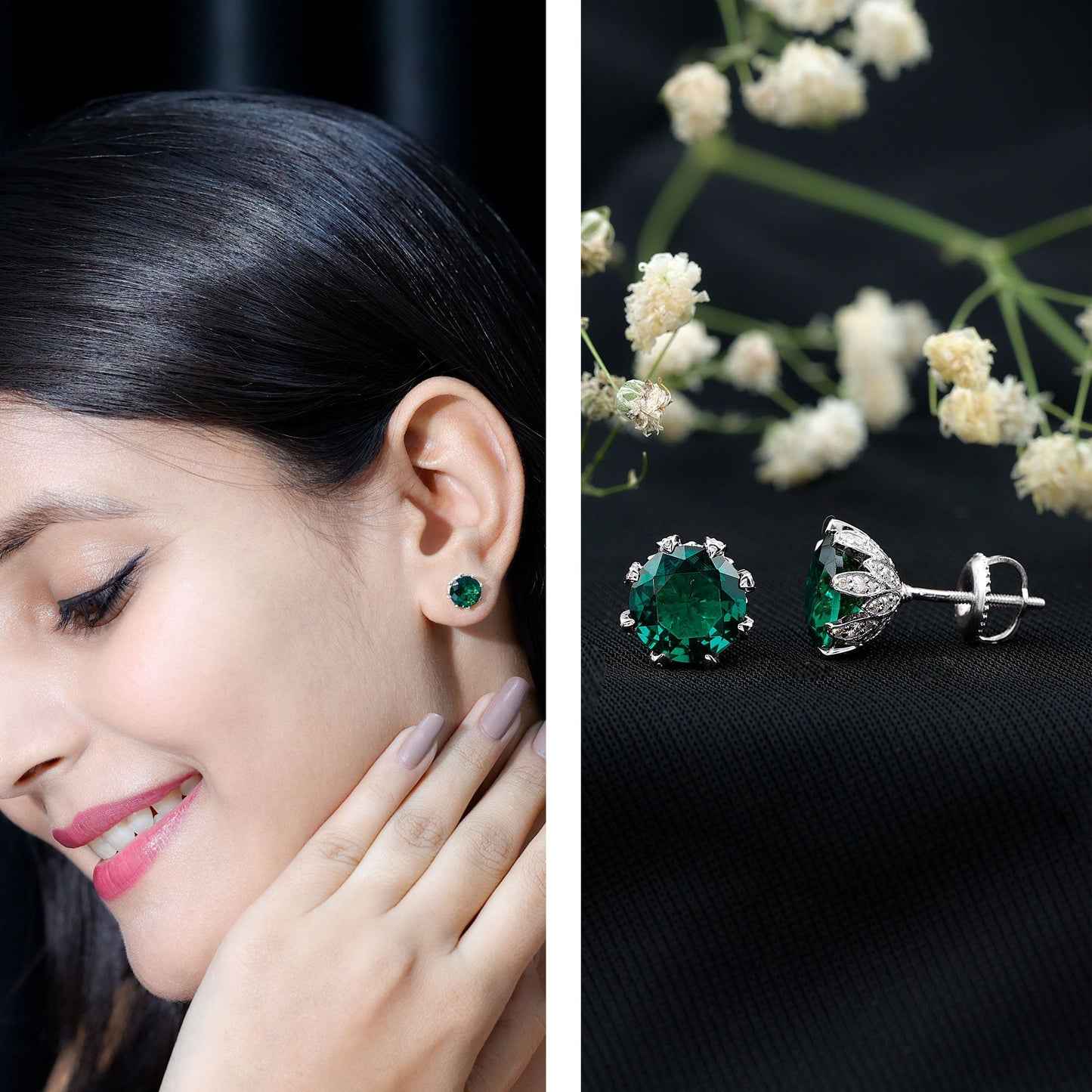4 Carat Certified Lab Created Emerald Floral Stud Earrings