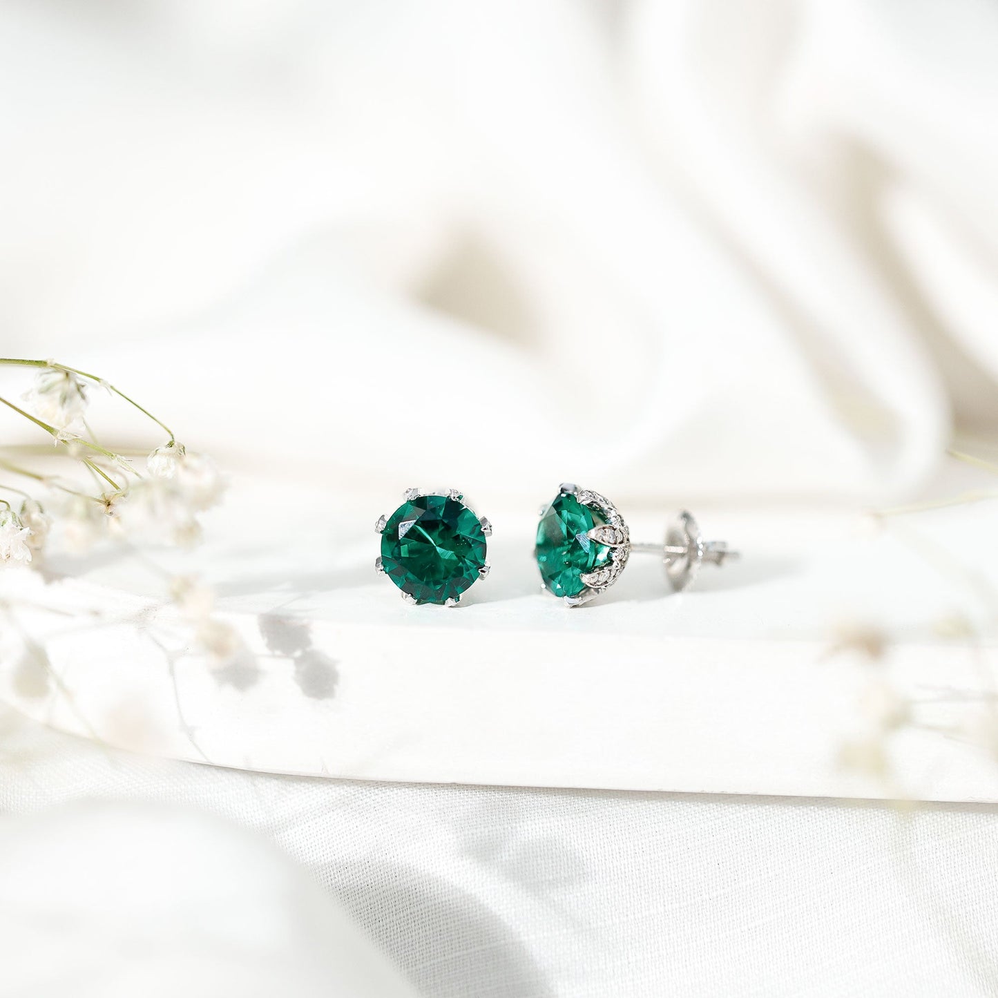 4 Carat Certified Lab Created Emerald Floral Stud Earrings