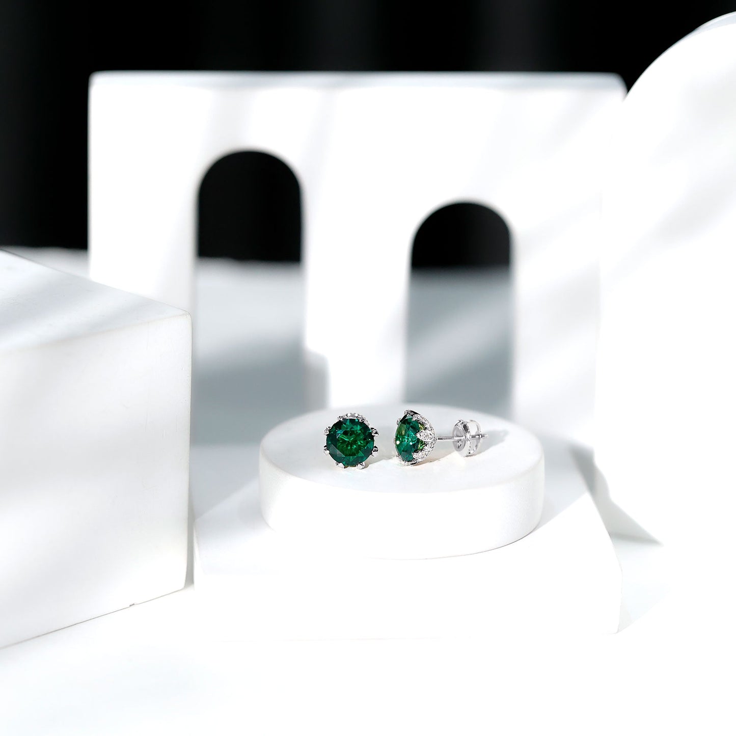 4 Carat Certified Lab Created Emerald Floral Stud Earrings