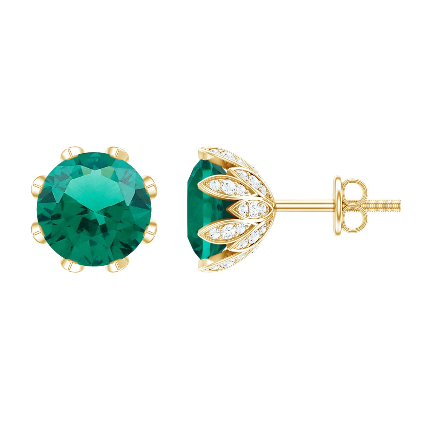 4 Carat Certified Lab Created Emerald Floral Stud Earrings