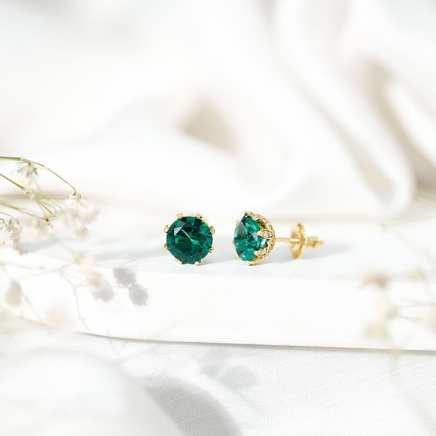 4 Carat Certified Lab Created Emerald Floral Stud Earrings