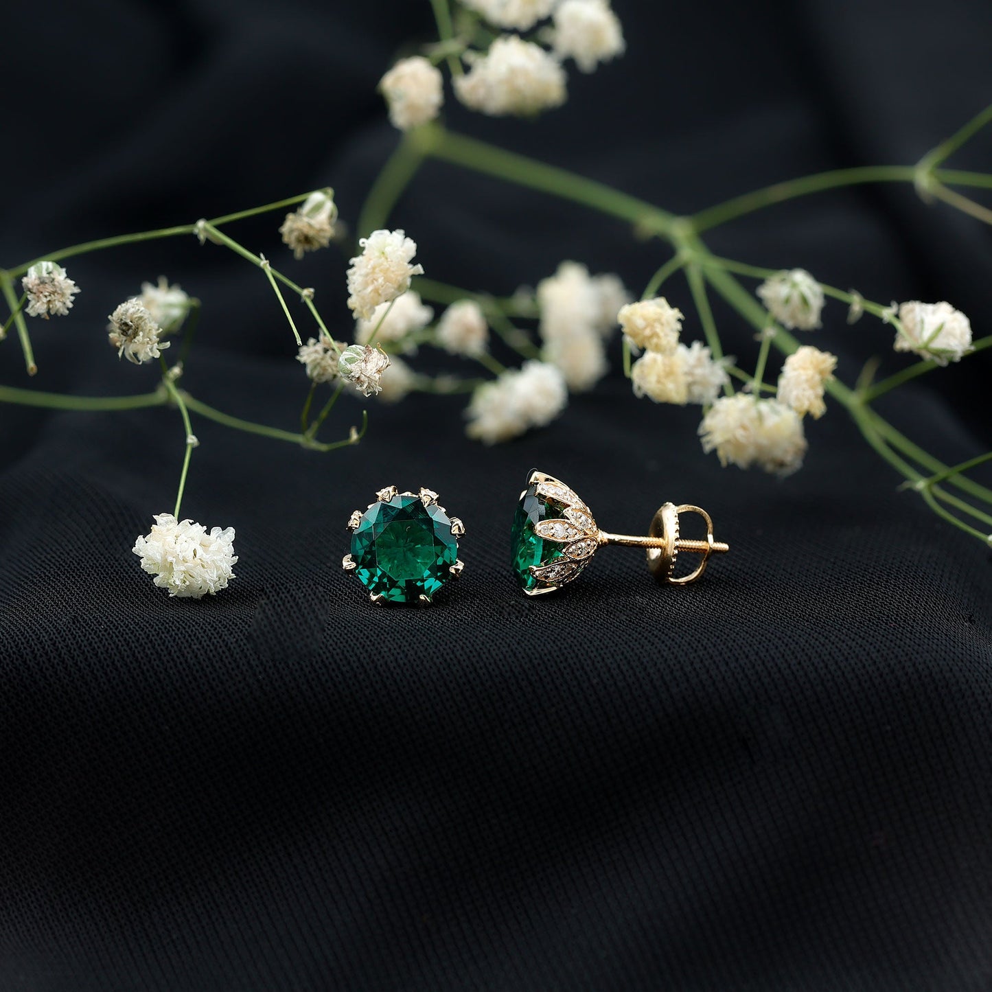 4 Carat Certified Lab Created Emerald Floral Stud Earrings