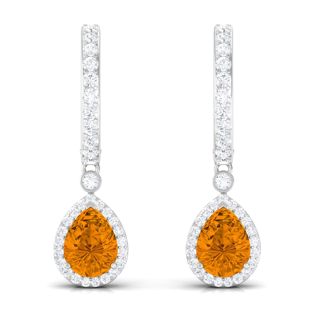 Natural Citrine Teardrop Earrings with Hinged Hoop