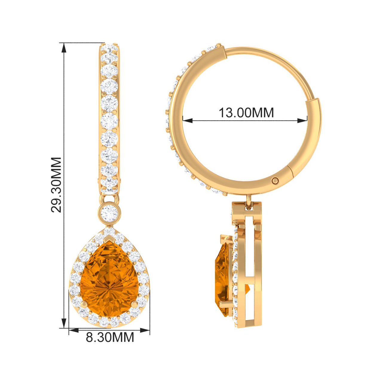 Natural Citrine Teardrop Earrings with Hinged Hoop