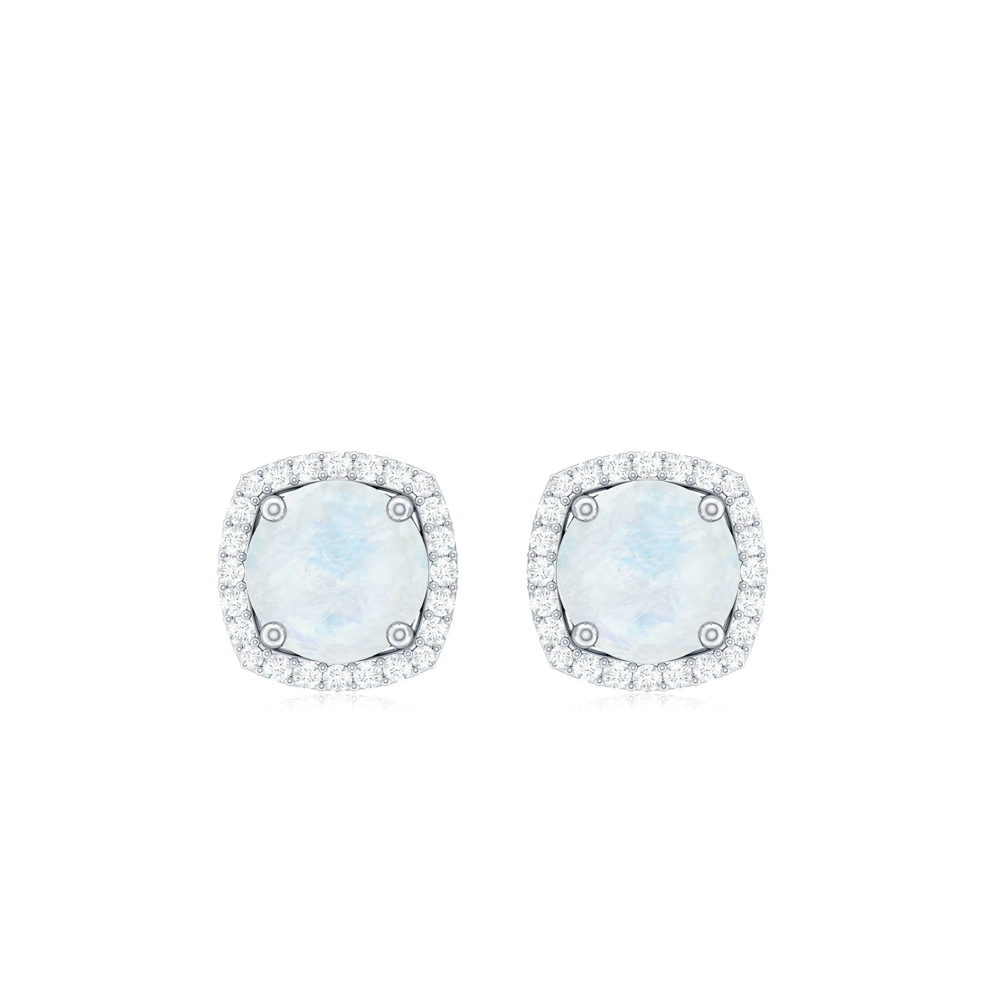 Natural 0.7 Carat Moonstone Stud Earrings with Diamond Halo