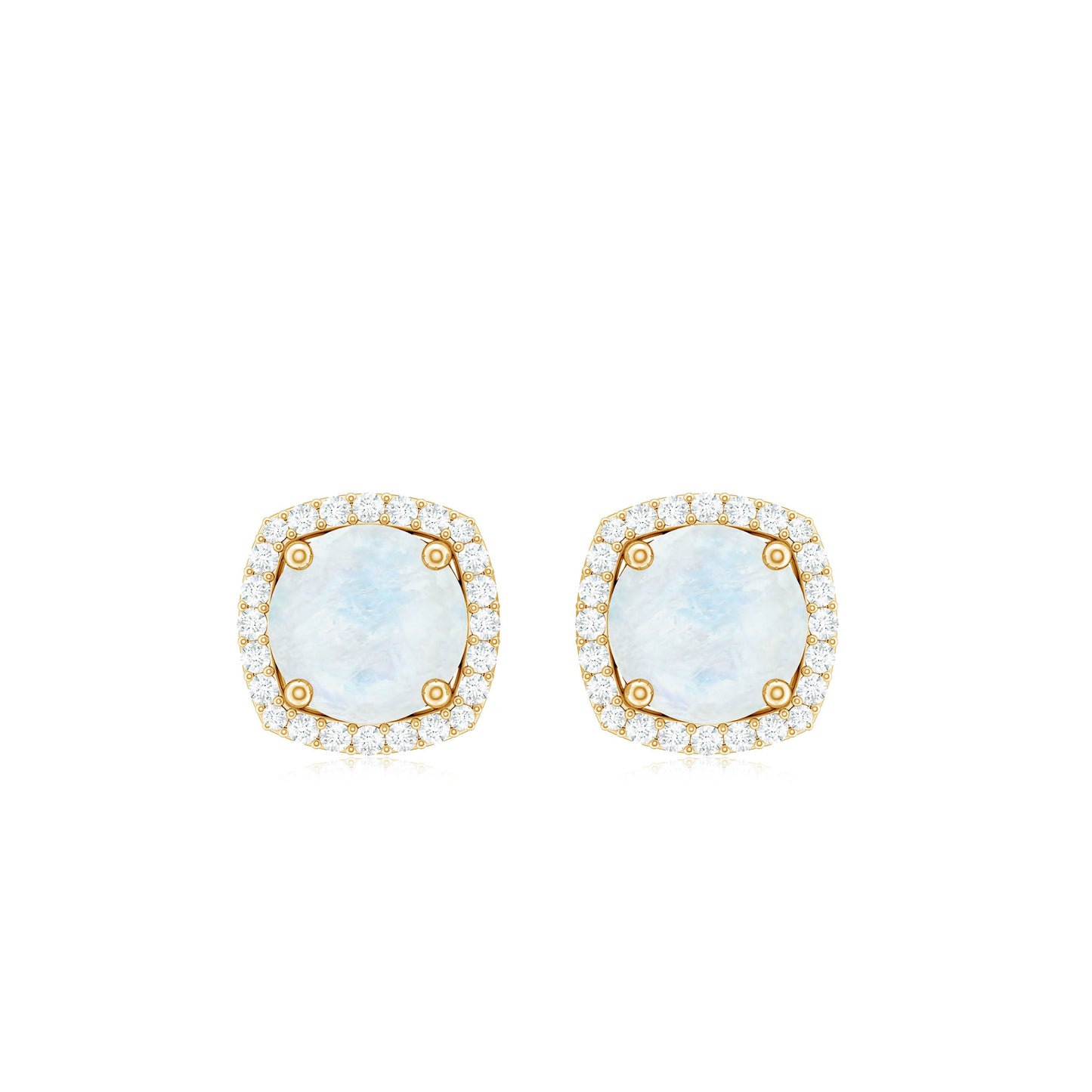 Natural 0.7 Carat Moonstone Stud Earrings with Diamond Halo