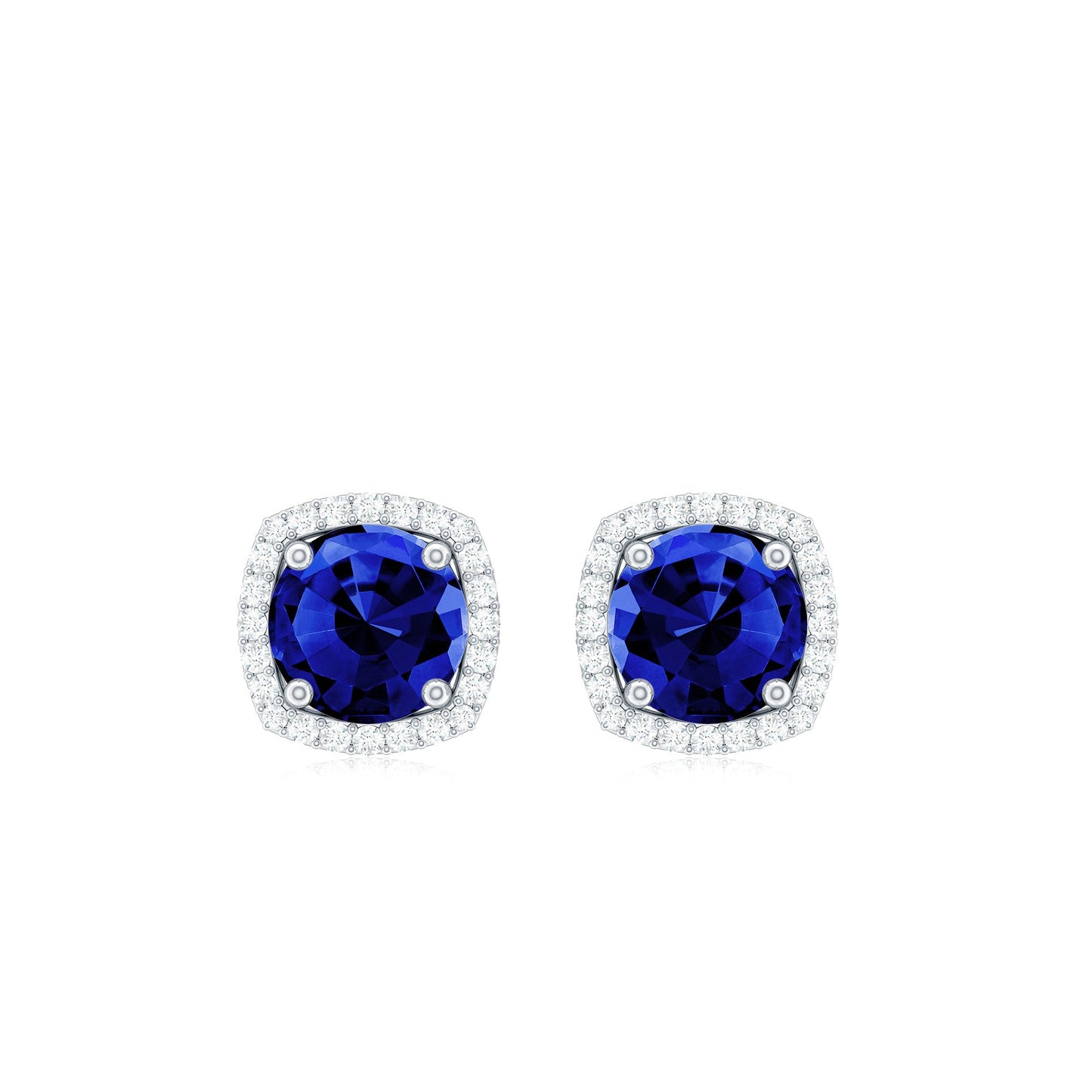 Certified Lab Grown Blue Sapphire and Diamond Halo Stud Earrings