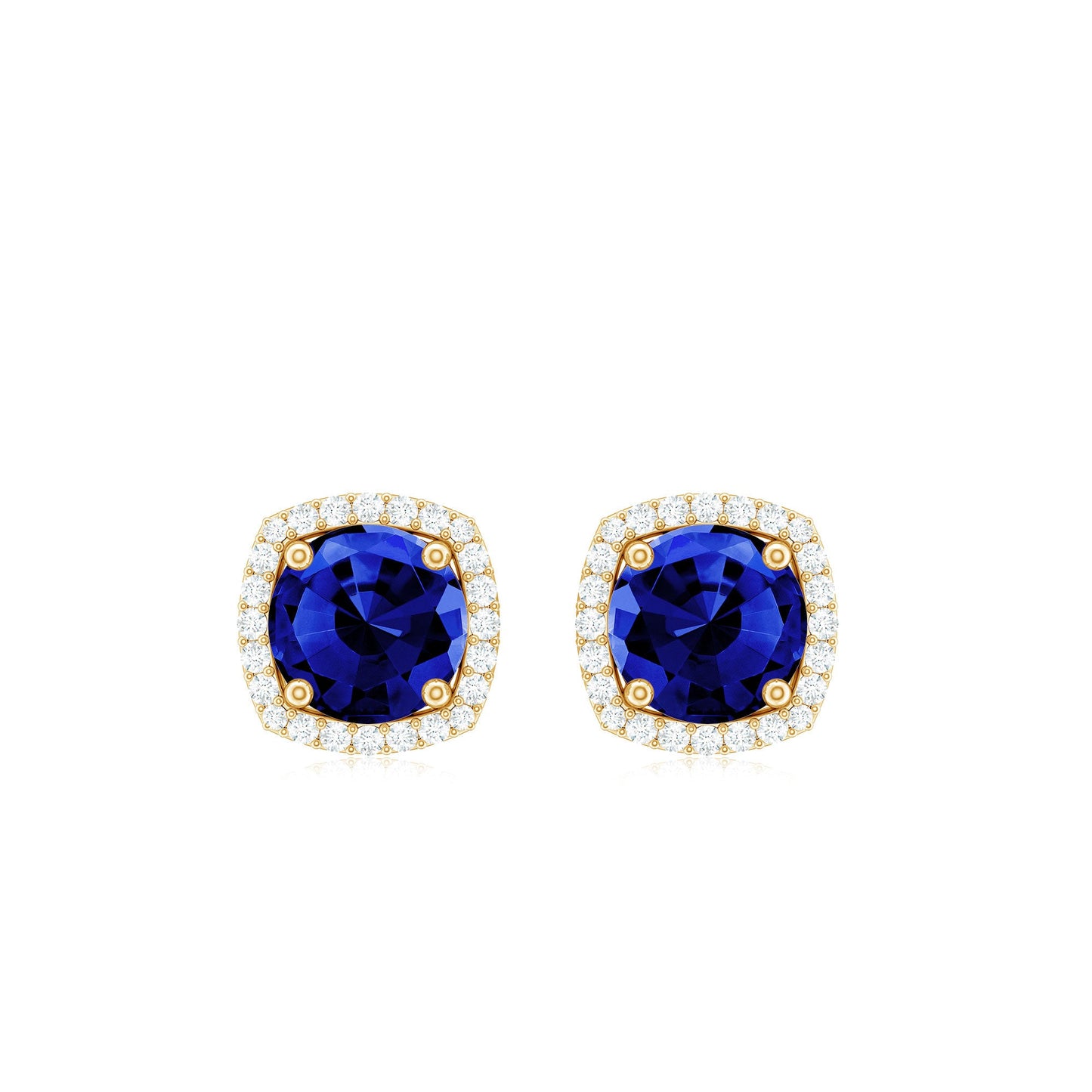 Certified Lab Grown Blue Sapphire and Diamond Halo Stud Earrings