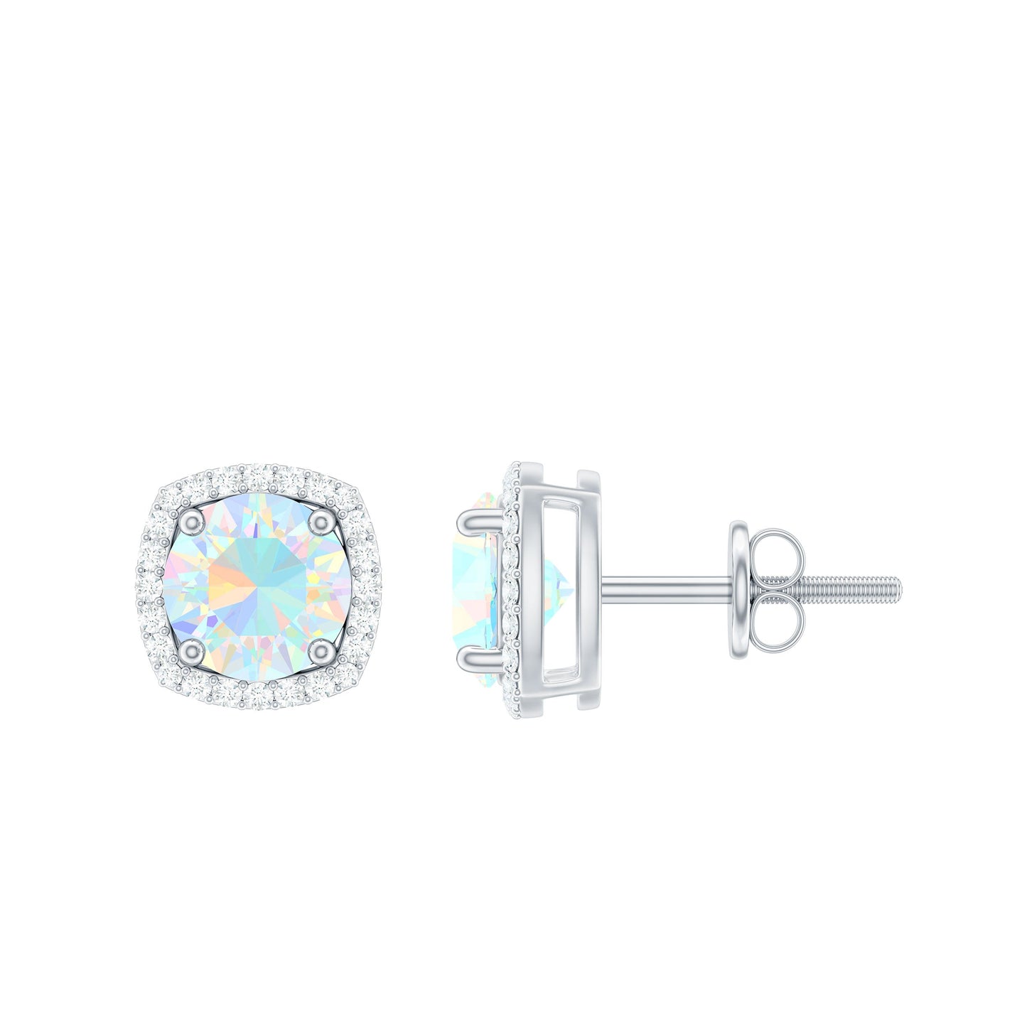 Real 1.6 Carat Ethiopian Opal and Diamond Halo Stud Earrings
