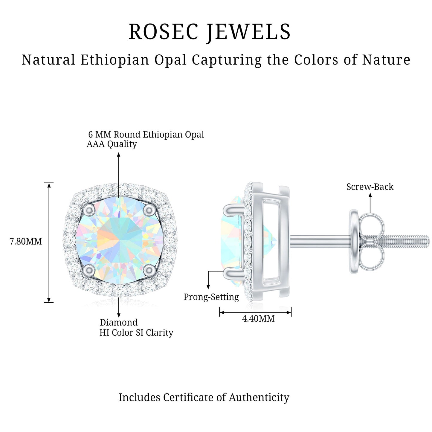 Real 1.6 Carat Ethiopian Opal and Diamond Halo Stud Earrings