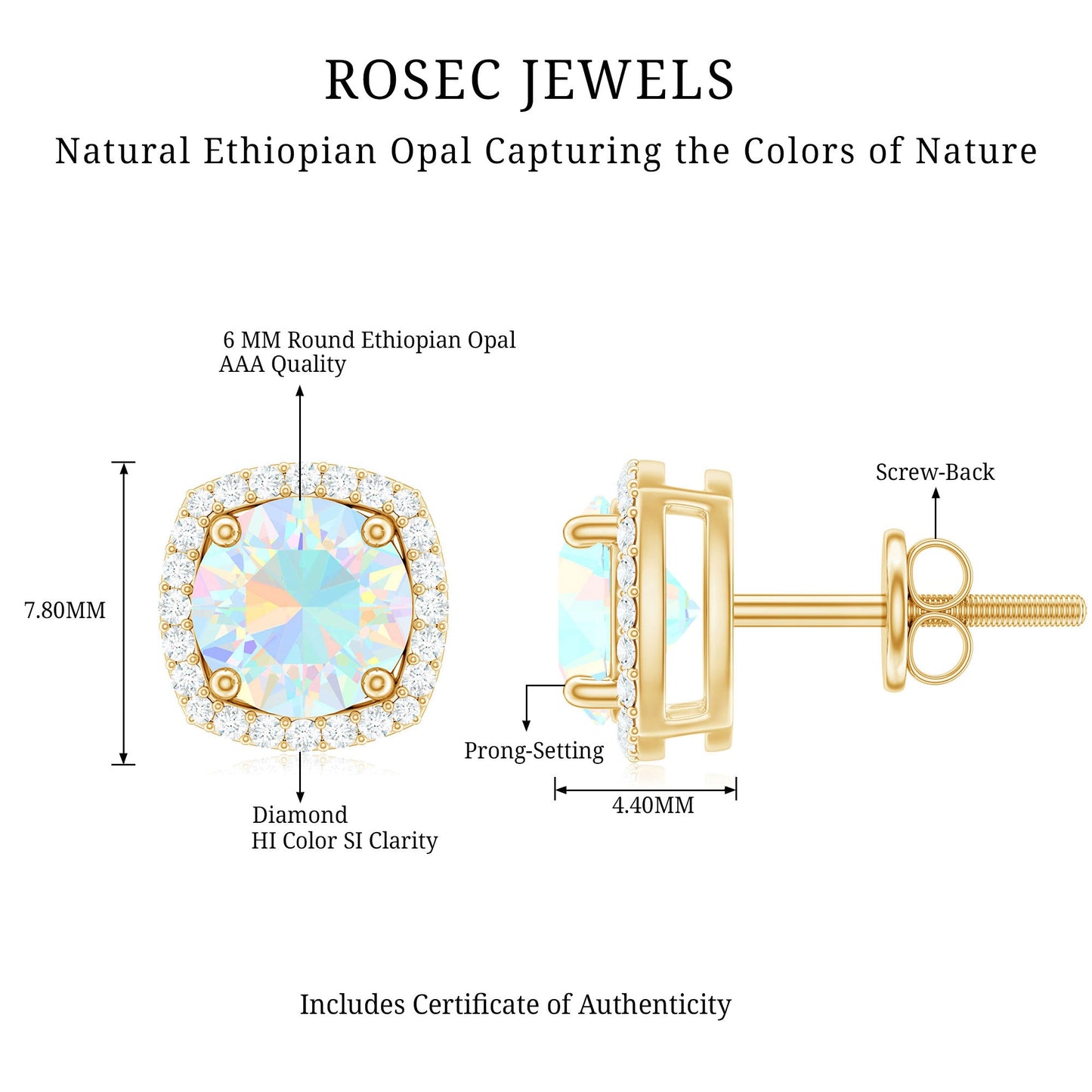 Real 1.6 Carat Ethiopian Opal and Diamond Halo Stud Earrings