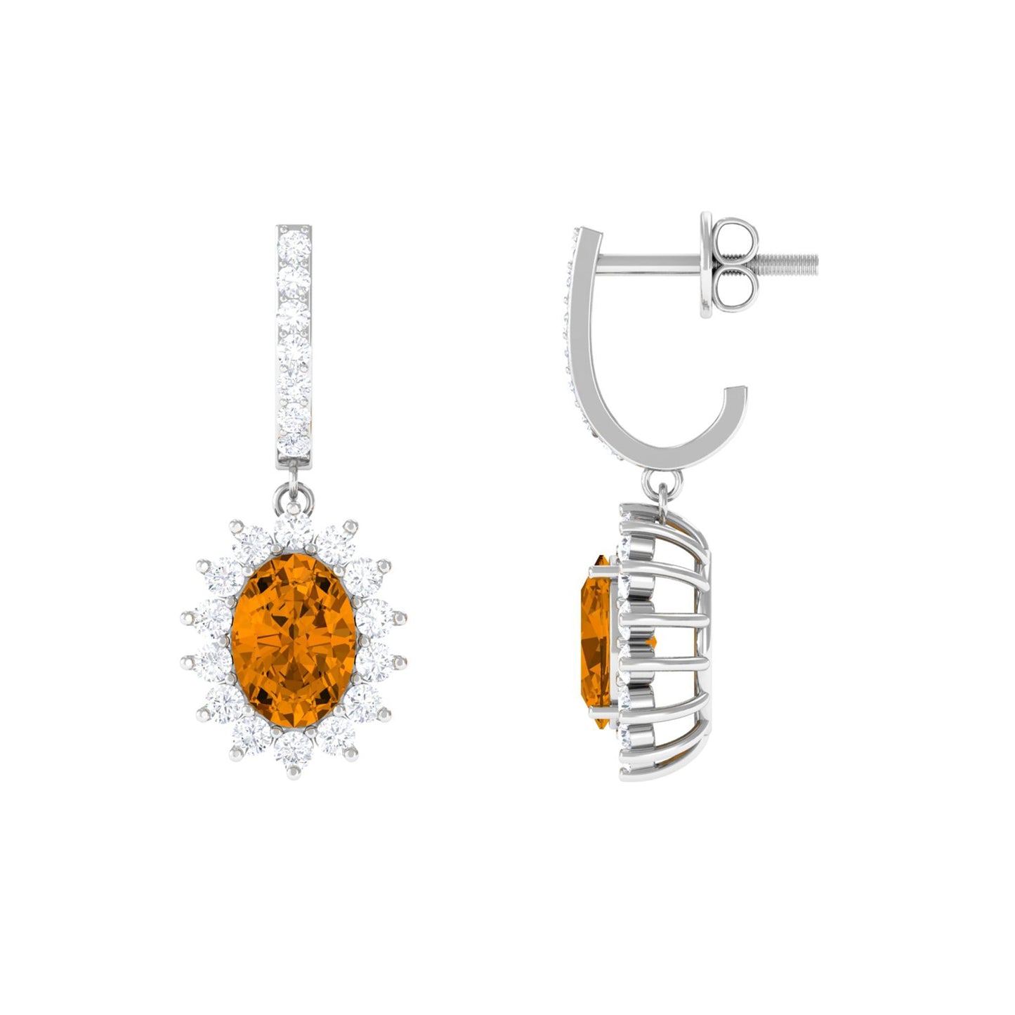 Natural 6X8mm Oval Citrine Drop Earrings with Moissanite