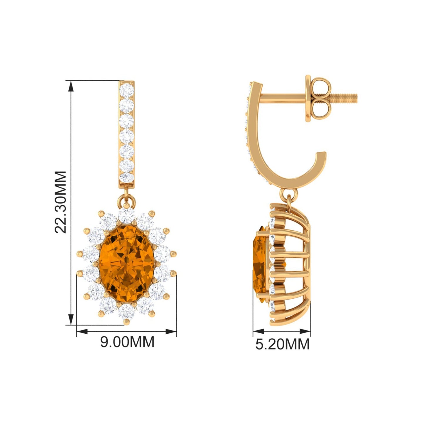 Natural 6X8mm Oval Citrine Drop Earrings with Moissanite