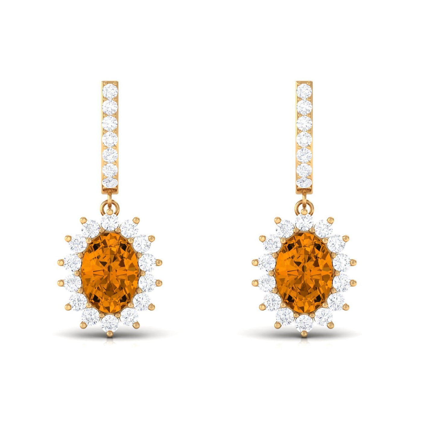 Natural 6X8mm Oval Citrine Drop Earrings with Moissanite